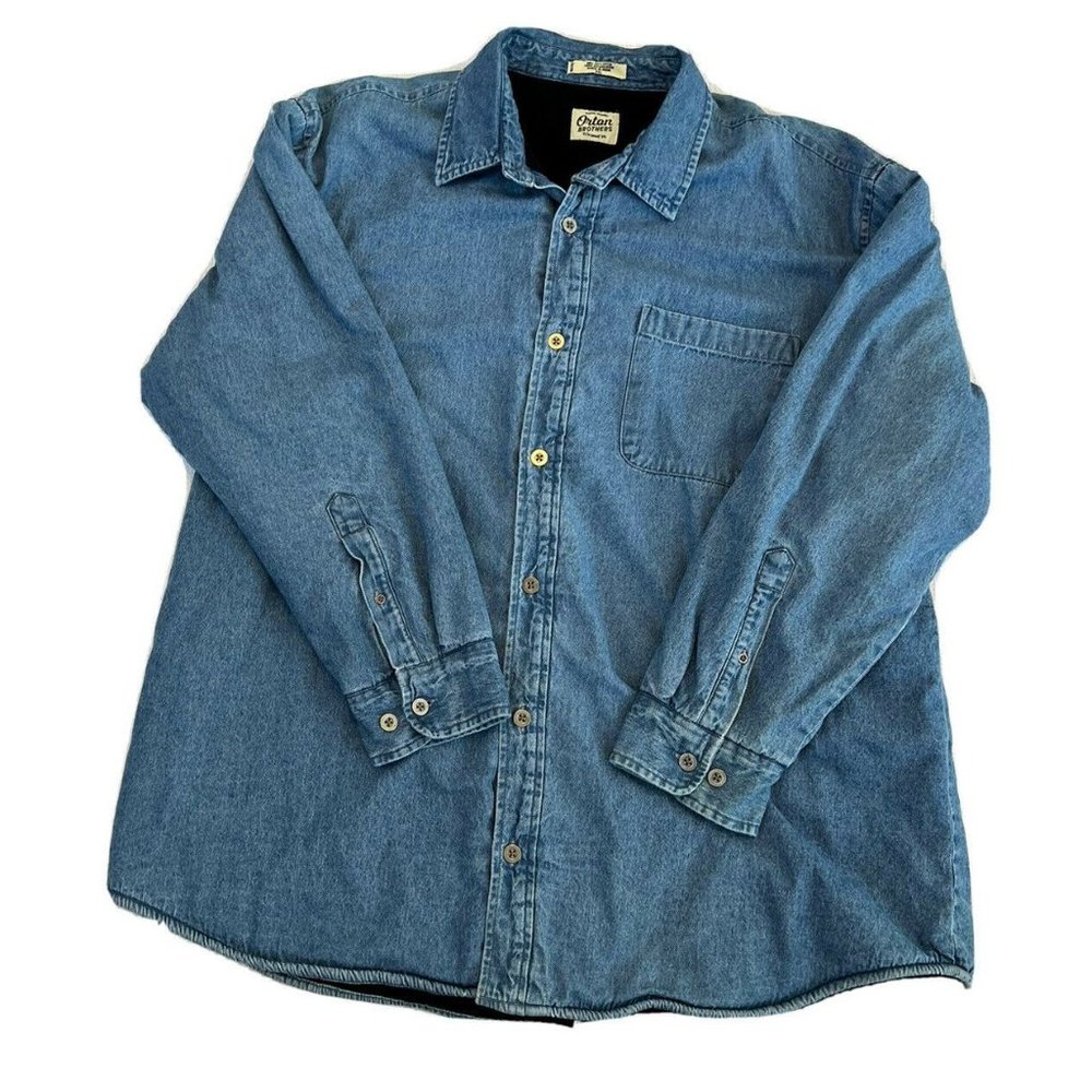 Orton Brothers Blue Denim Shirt Fleece Lined Men's Large 100% Cotton Jacket